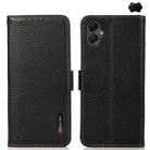For Samsung Galaxy A06 4G KHAZNEH Side-Magnetic Litchi Genuine Leather RFID Phone Case(Black) - 1