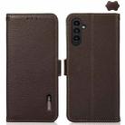 For Samsung Galaxy A36 KHAZNEH Side-Magnetic Litchi Genuine Leather RFID Phone Case(Brown) - 1