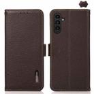 For Samsung Galaxy A56 5G KHAZNEH Side-Magnetic Litchi Genuine Leather RFID Phone Case(Brown) - 1