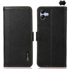 For Samsung Galaxy A07 5G KHAZNEH Side-Magnetic Litchi Genuine Leather RFID Phone Case(Black) - 1
