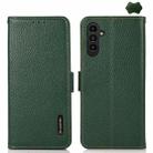 For Samsung Galaxy A17 5G KHAZNEH Side-Magnetic Litchi Genuine Leather RFID Phone Case(Green) - 1
