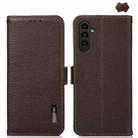 For Samsung Galaxy M35 KHAZNEH Side-Magnetic Litchi Genuine Leather RFID Phone Case(Brown) - 1