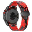 For Garmin Fenix 7S Magnetic Folding Black Buckle Color Printed Silicone Watch Band(Camouflage Red) - 2