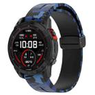 For Garmin Fenix 7S Magnetic Folding Black Buckle Color Printed Silicone Watch Band(Camouflage Blue) - 1