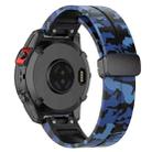 For Garmin Fenix 7S Magnetic Folding Black Buckle Color Printed Silicone Watch Band(Camouflage Blue) - 2