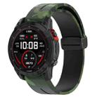 For Garmin Fenix 7 Magnetic Folding Black Buckle Color Printed Silicone Watch Band(Camouflage Green) - 1