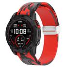 For Garmin Fenix 7S Magnetic Folding Silver Buckle Color Printed Silicone Watch Band(Camouflage Red) - 1