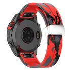 For Garmin Fenix 7S Magnetic Folding Silver Buckle Color Printed Silicone Watch Band(Camouflage Red) - 2