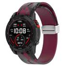 For Garmin Fenix 7S Magnetic Folding Silver Buckle Color Printed Silicone Watch Band(Camouflage Wine Red) - 1