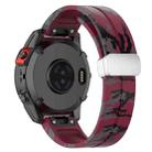 For Garmin Fenix 7S Magnetic Folding Silver Buckle Color Printed Silicone Watch Band(Camouflage Wine Red) - 2