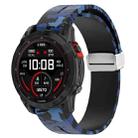 For Garmin Fenix 7S Magnetic Folding Silver Buckle Color Printed Silicone Watch Band(Camouflage Blue) - 1