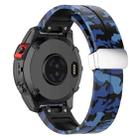 For Garmin Fenix 7S Magnetic Folding Silver Buckle Color Printed Silicone Watch Band(Camouflage Blue) - 2