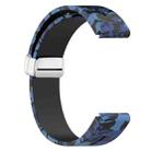 For Garmin Fenix 7S Magnetic Folding Silver Buckle Color Printed Silicone Watch Band(Camouflage Blue) - 3