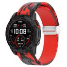 For Garmin Fenix 7X Magnetic Folding Silver Buckle Color Printed Silicone Watch Band(Camouflage Red) - 1