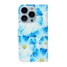 For iPhone 16 Pro Max Colored Drawing Marble Pattern Leather Phone Case(Blue Flower) - 3