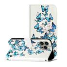 For iPhone 16 Pro Max Colored Drawing Marble Pattern Leather Phone Case(Little Blue Butterflies) - 1