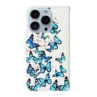 For iPhone 16 Pro Max Colored Drawing Marble Pattern Leather Phone Case(Little Blue Butterflies) - 3