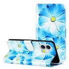 For iPhone 16 Plus Colored Drawing Marble Pattern Leather Phone Case(Blue Flower) - 1