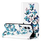 For iPhone 16 Plus Colored Drawing Marble Pattern Leather Phone Case(Little Blue Butterflies) - 1