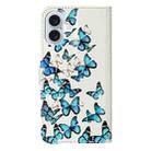 For iPhone 16 Plus Colored Drawing Marble Pattern Leather Phone Case(Little Blue Butterflies) - 3