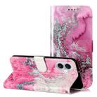 For iPhone 16 Plus Colored Drawing Marble Pattern Leather Phone Case(Pink Seawater) - 1