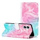 For iPhone 16 Plus Colored Drawing Marble Pattern Leather Phone Case(Pink Green Marble) - 1