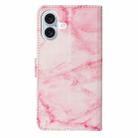 For iPhone 16 Colored Drawing Marble Pattern Leather Phone Case(Pink Marble) - 3