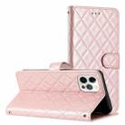 For iPhone 16 Pro Max Rhombus Lattice Texture Leather Phone Case(Rose Gold) - 1