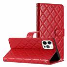 For iPhone 16 Pro Rhombus Lattice Texture Leather Phone Case(Red) - 1