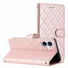 For iPhone 16 Plus Rhombus Lattice Texture Leather Phone Case(Rose Gold) - 1