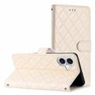 For iPhone 16 Plus Rhombus Lattice Texture Leather Phone Case(White) - 1