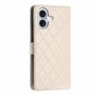 For iPhone 16 Plus Rhombus Lattice Texture Leather Phone Case(White) - 3