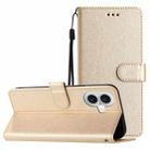 For iPhone 16 Plus Silk Texture Horizontal Flip Leather Phone Case(Gold) - 1