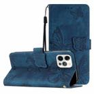 For iPhone 16 Pro Max Skin-feel Embossed Butterfly Leather Phone Case(Blue) - 1