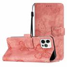 For iPhone 16 Pro Max Skin-feel Embossed Butterfly Leather Phone Case(Pink) - 1