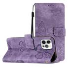 For iPhone 16 Pro Max Skin-feel Embossed Butterfly Leather Phone Case(Purple) - 1