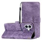 For iPhone 16 Plus Skin-feel Embossed Butterfly Leather Phone Case(Purple) - 1