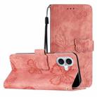 For iPhone 16 Skin-feel Embossed Butterfly Leather Phone Case(Pink) - 1