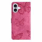For iPhone 17 Skin-feel Embossed Butterfly Leather Phone Case(Rose Red) - 3
