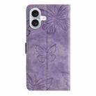 For iPhone 17 Skin-feel Embossed Butterfly Leather Phone Case(Purple) - 2