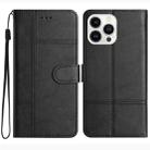 For iPhone 16 Pro Max Cowhide Texture Stitching Leather Phone Case(Black) - 1