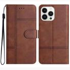 For iPhone 16 Pro Max Cowhide Texture Stitching Leather Phone Case(Coffee) - 1