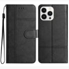 For iPhone 16 Pro Cowhide Texture Stitching Leather Phone Case(Black) - 1