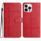 For iPhone 16 Pro Cowhide Texture Stitching Leather Phone Case(Red) - 1