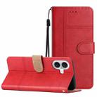 For iPhone 16 Plus Cowhide Texture Stitching Leather Phone Case(Red) - 1