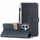 For iPhone 17 Cowhide Texture Stitching Leather Phone Case(Dark Blue) - 1