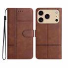 For iPhone 17 Pro Max Cowhide Texture Stitching Leather Phone Case(Coffee) - 1