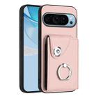 For Google Pixel 9 Pro XL Organ Card Bag Ring Holder Phone Case(Pink) - 1