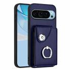 For Google Pixel 9 / 9 Pro Organ Card Bag Ring Holder Phone Case(Blue) - 1