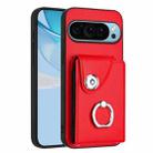 For Google Pixel 9 / 9 Pro Organ Card Bag Ring Holder Phone Case(Red) - 1